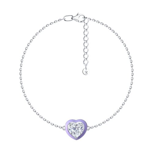 Браслет Love из серебра с камнями Фианит, Эмаль
