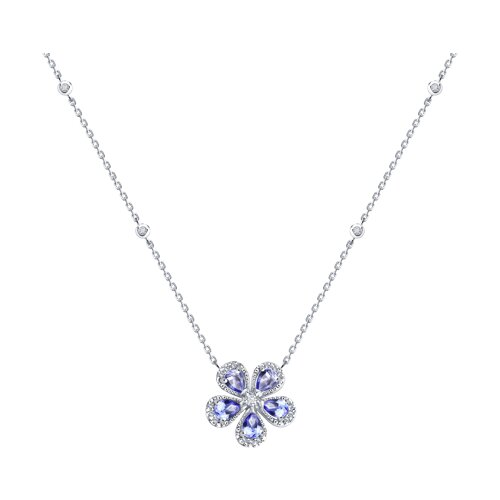 Colier din aur alb cu pietre Diamant, Tanzanit