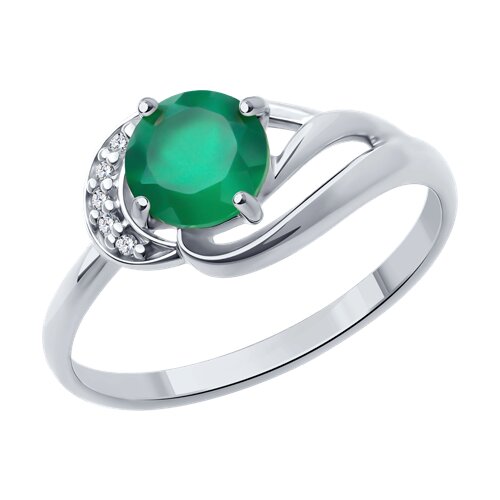 Кольцо из серебра с камнями Фианит, Агат зеленый