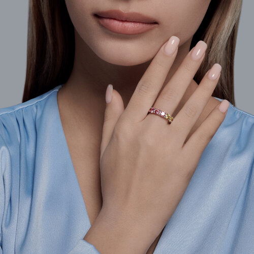 Inel din argint  cu pietre Cubic Zirconia Incolor, Cubic Zirconia Liliachiu și Cubic Zirconia Galben