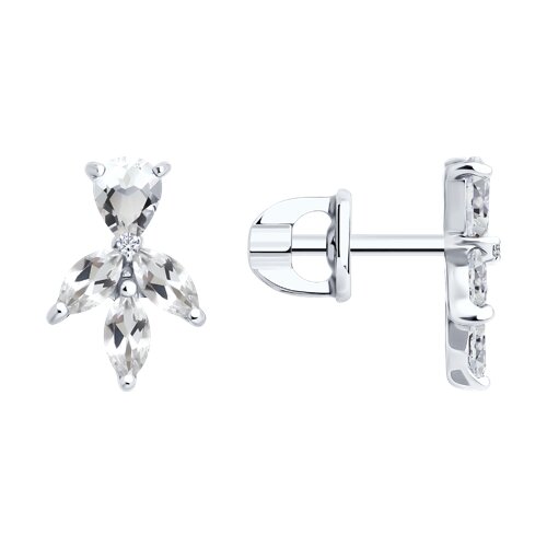 Cercei Pusete din aur alb cu pietre Diamant, Cristal de munte