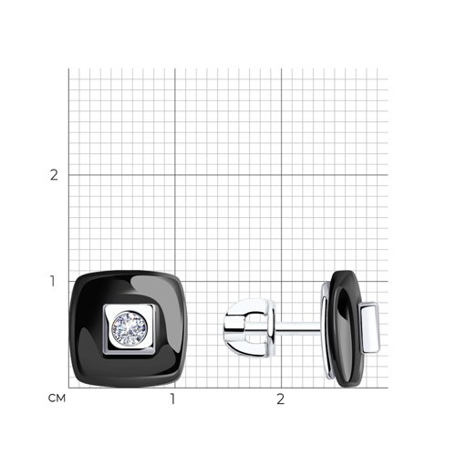 Cercei Pusete din argint  cu pietre Cubic Zirconia Incolor, Ceramica neagră