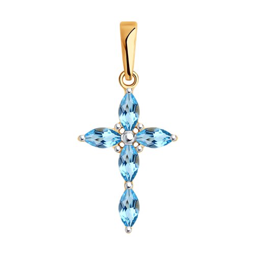 Крестик из красного золота с камнями Топаз Swiss