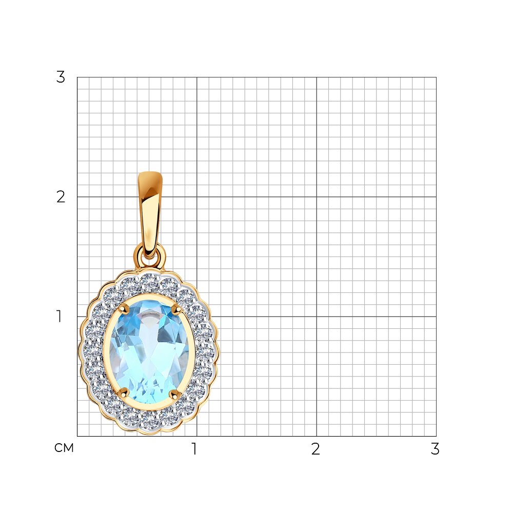Pandantiv din aur roșu cu pietre Cubic Zirconia Incolor, Topaz albastru
