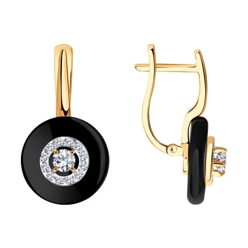 Cercei din aur roșu cu Cubic Zirconia Incolor, Agat negru