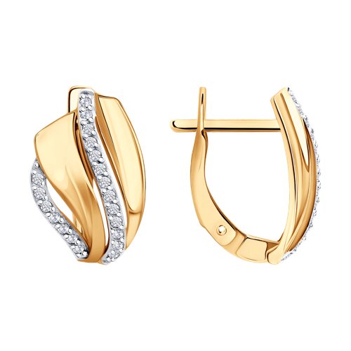 Серьги из красного золота с камнями Фианит