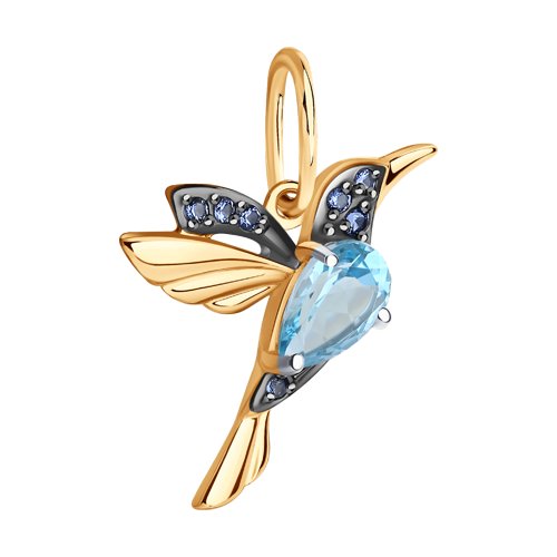 Pandantiv din aur roșu cu pietre Cubic Zirconia Albastru Safir, Topaz Swiss