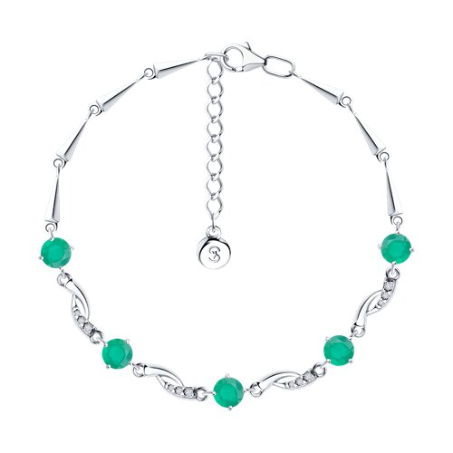 Brățară din argint  cu pietre Cubic Zirconia Incolor, Agat verde