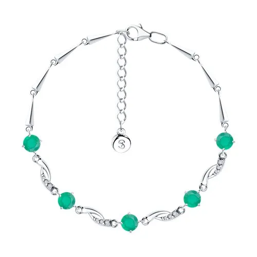 Brățară din argint cu Cubic Zirconia Incolor, Agat verde