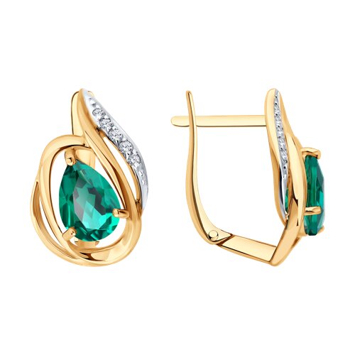 Cercei din aur roșu cu pietre Diamant, Smarald Hidrotermal