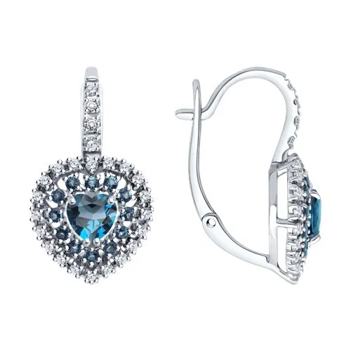 Cercei din aur alb cu Cubic Zirconia Incolor, Cubic Zirconia Albastru Safir și Topaz London
