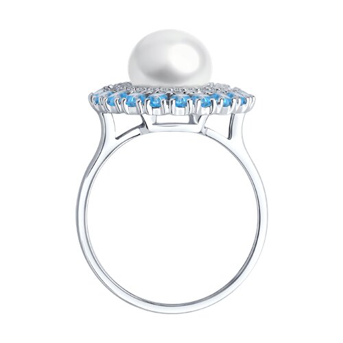 Inel din aur alb cu pietre Cubic Zirconia Incolor, Topaz Swiss și Perla Albă