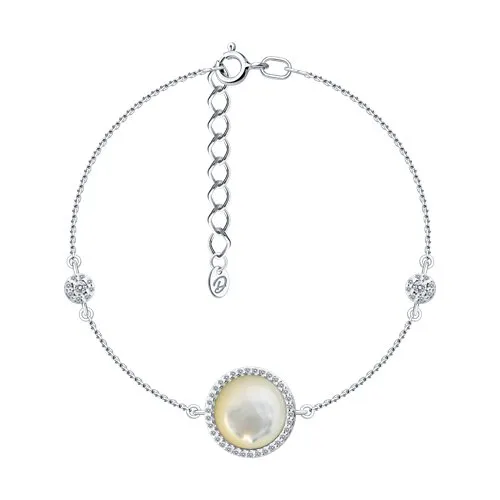 Brățară din argint cu Cubic Zirconia Incolor, Sidef Alb și Emailare