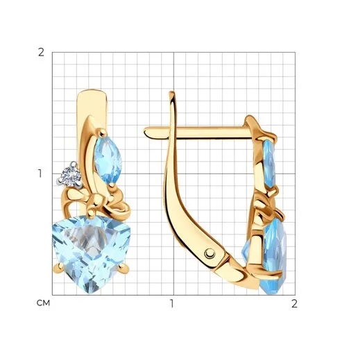 Cercei din aur roșu cu Cubic Zirconia Incolor, Topaz albastru și Topaz Swiss