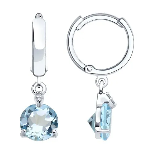 Cercei Creole din argint cu Cubic Zirconia Incolor, Topaz albastru