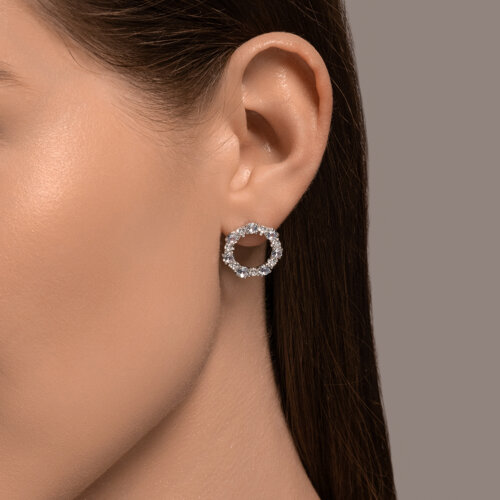 Серьги Пусеты из серебра с камнями Фианит, Топаз голубой