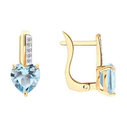 Cercei din aur roșu cu Cubic Zirconia Incolor, Topaz albastru