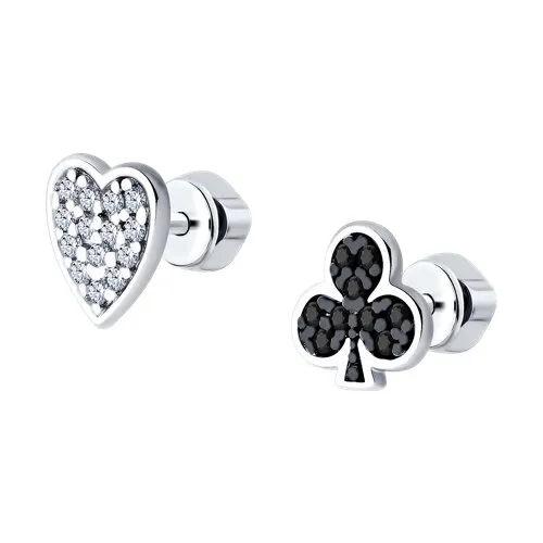 Cercei Pusete din argint cu Cubic Zirconia Incolor, Cubic Zirconia Negru