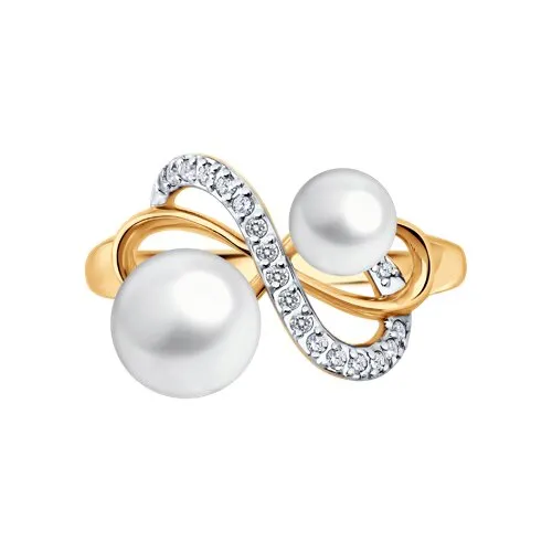 Inel din aur roșu cu Cubic Zirconia Incolor, Perla Albă
