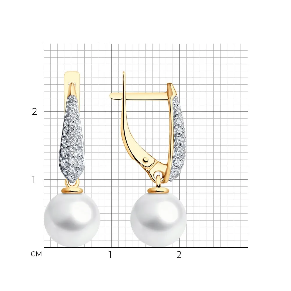 Cercei Suspendați din aur roșu cu Cubic Zirconia Incolor, Perla Albă