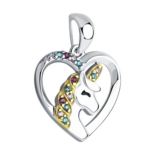 Pandantiv din argint cu Cubic Zirconia Liliachiu, Cubic Zirconia Roz și Cubic Zirconia Verde