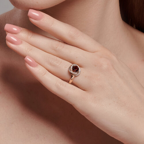 Inel din aur roșu cu pietre Cubic Zirconia Incolor, Granat