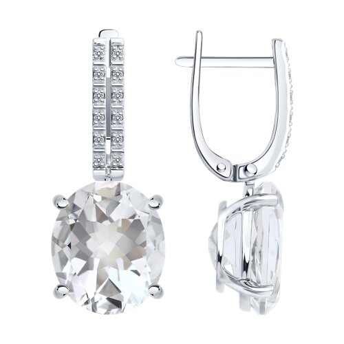 Cercei Suspendați din aur alb cu pietre Diamant, Cristal de munte