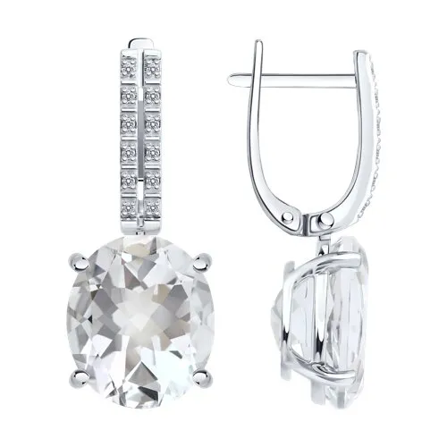 Cercei Suspendați din aur alb cu Diamant, Cristal de munte