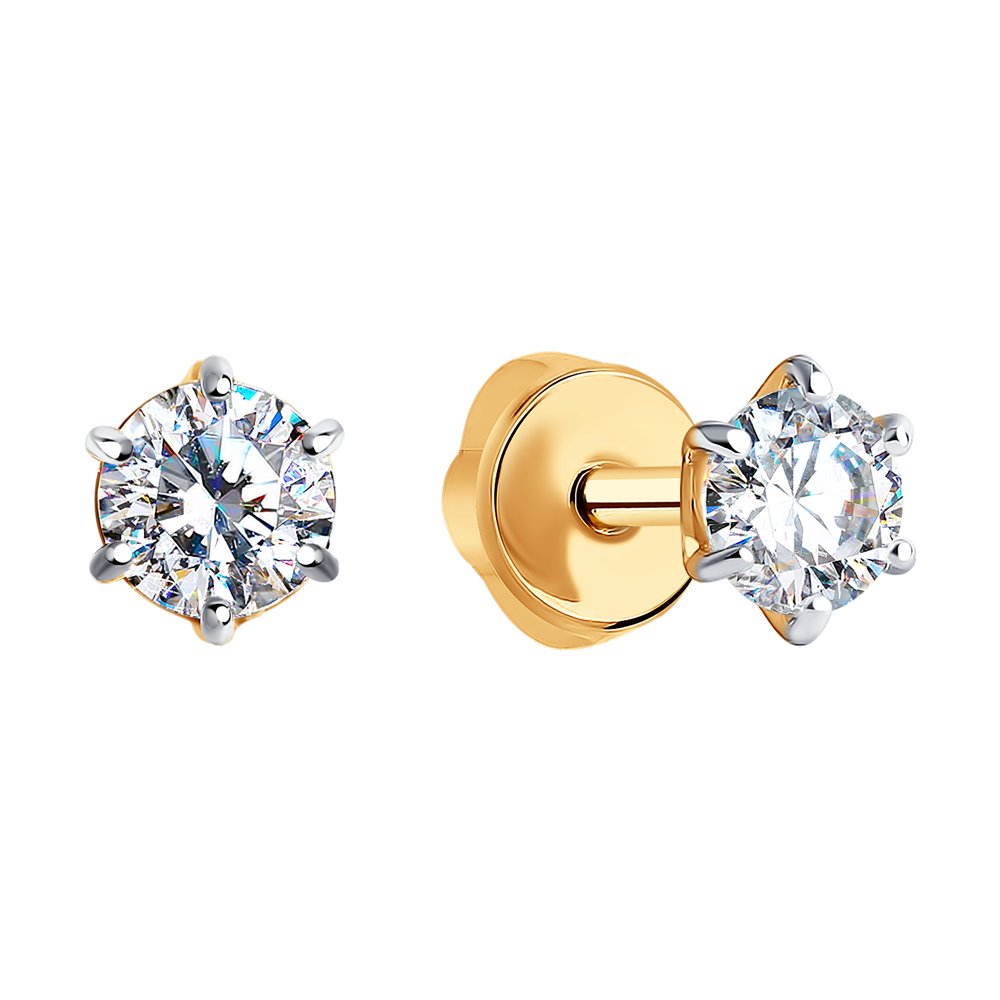 Cercei Pusete din aur roșu cu pietre Cubic Zirconia Incolor