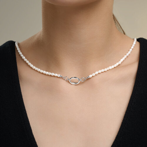 Колье из серебра с камнями Жемчуг белый