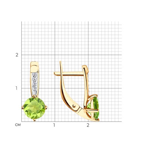 Cercei din aur roșu cu pietre Cubic zirconia, Crisolit
