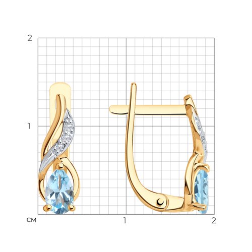 Cercei din aur roșu cu pietre Cubic Zirconia Incolor, Topaz albastru
