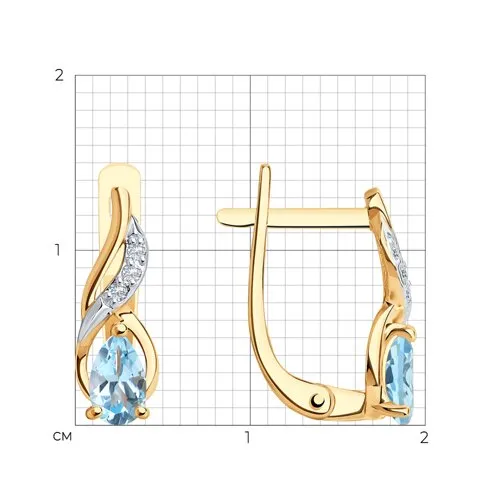 Cercei din aur roșu cu Cubic Zirconia Incolor, Topaz albastru