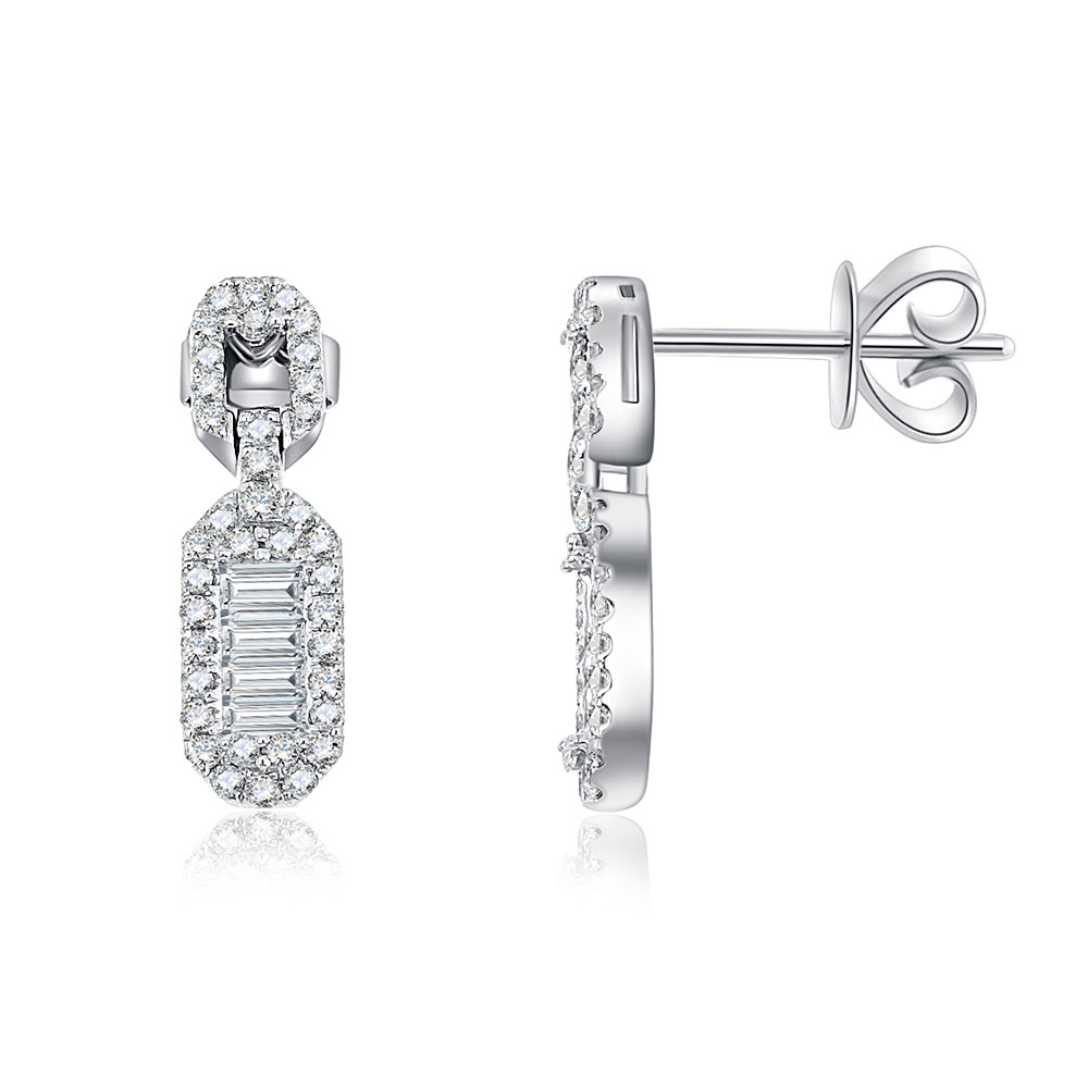 Серьги Пусеты из белого золота с камнями Бриллиант