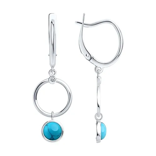 Cercei Suspendați din argint cu Cubic Zirconia Incolor, Turcoază (sint.)