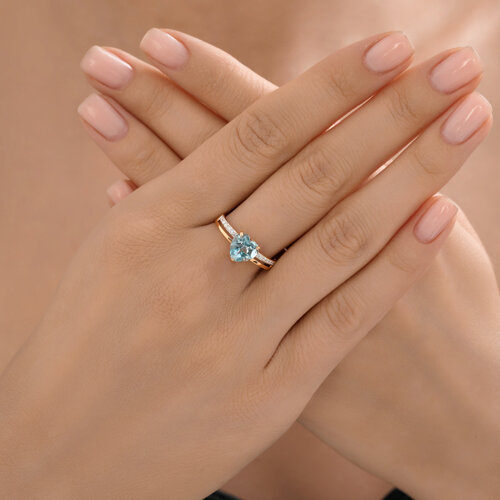 Inel din aur roșu cu pietre Cubic Zirconia Incolor, Topaz albastru