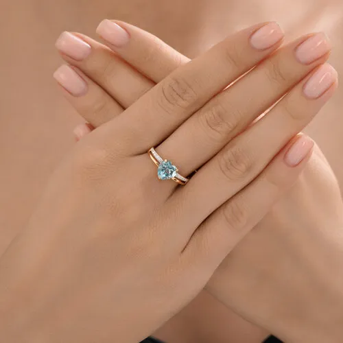 Inel din aur roșu cu Cubic Zirconia Incolor, Topaz albastru