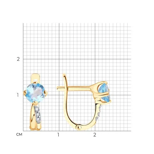 Cercei din aur roșu cu Cubic Zirconia Incolor, Topaz albastru