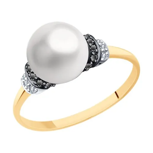 Inel din aur roșu cu Cubic Zirconia Incolor, Cubic Zirconia Negru și Perla Albă