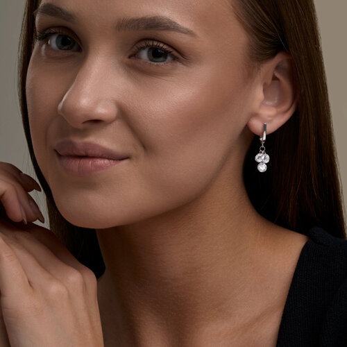 Серьги Длинные из серебра с камнями Фианит