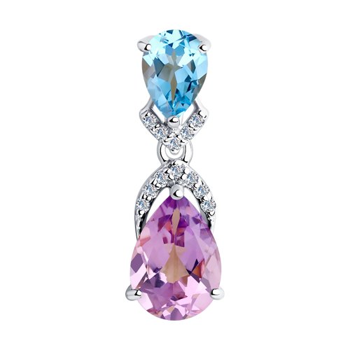 Pandantiv din argint  cu pietre Cubic Zirconia Incolor, Ametist și Topaz albastru