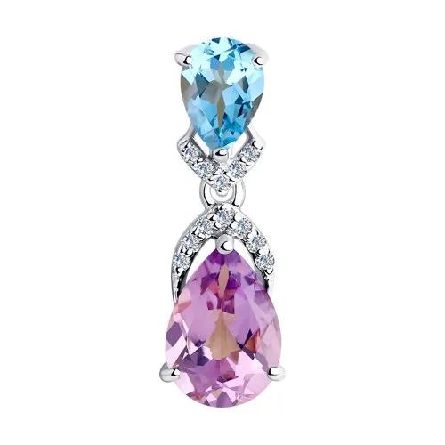 Pandantiv din argint cu Cubic Zirconia Incolor, Ametist și Topaz albastru