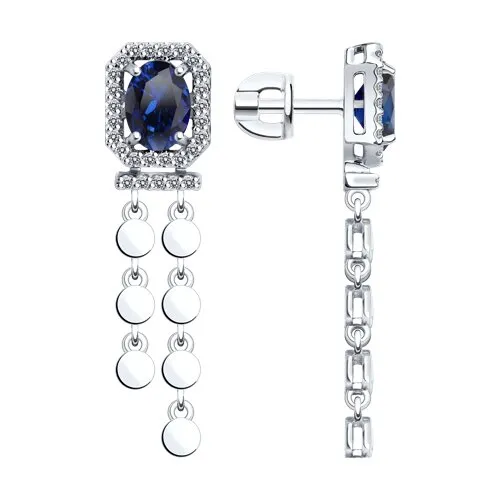 Cercei Pusete din aur alb cu Diamant, Safir