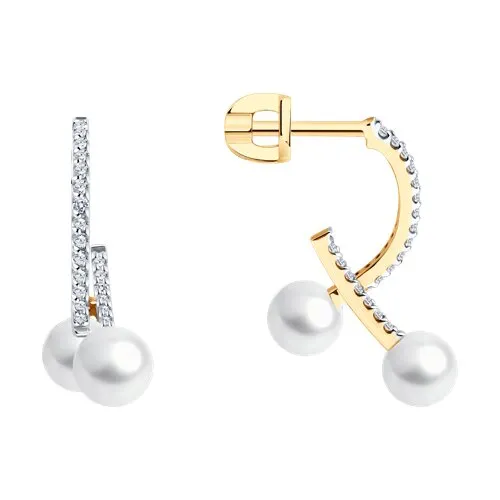 Cercei Pusete din aur roșu cu Cubic Zirconia Incolor, Perla Albă