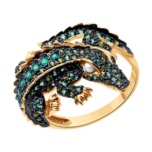 Inel din aur roșu cu pietre Cubic Zirconia Verde, Agat verde și Perla Albă