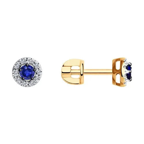 Cercei Pusete din aur roșu cu Diamant, Safir