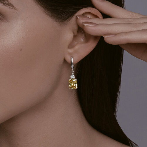 Серьги Длинные из серебра с камнями Фианит, Фианит Жёлтый