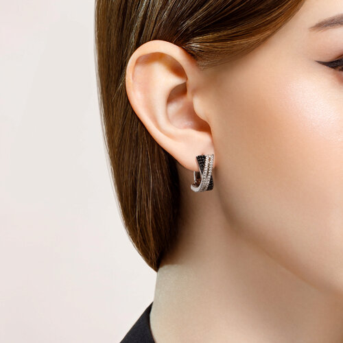 Серьги из серебра с камнями Фианит, Фианит Чёрный