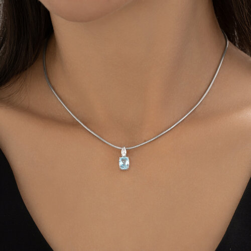 Pandantiv din argint  cu pietre Cubic Zirconia Incolor, Topaz albastru