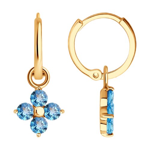 Cercei Creole din aur roșu cu pietre Topaz Swiss